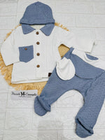 Tutina Completo Cotone Taschino Celeste Con Accessori - Piccole Canaglie - PC26880