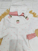 Tutina Completo In Cotone Ciliege Con Pois Rosa - Piccole Canaglie - PC26874