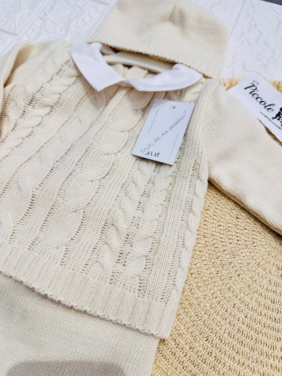 Tutina Completo Treccia Beige Misto Lana 1718 - Piccole Canaglie - PC29159