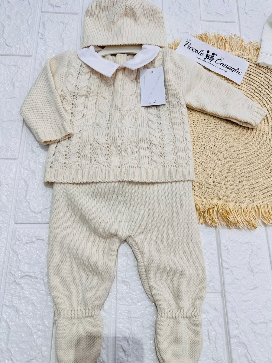 Tutina Completo Treccia Beige Misto Lana 1718 - Piccole Canaglie - PC29159