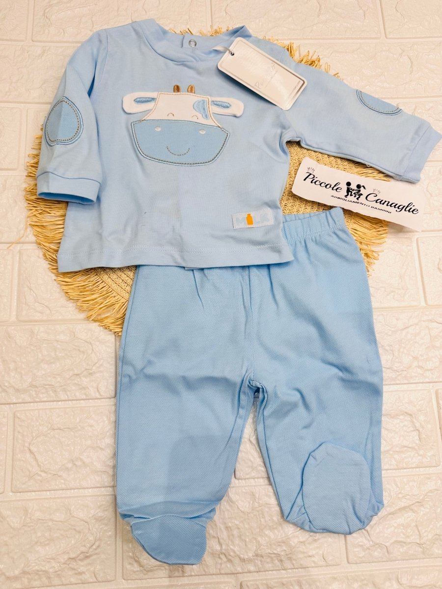 Tutina Cotone Mucca Celeste - Piccole Canaglie - PC28450
