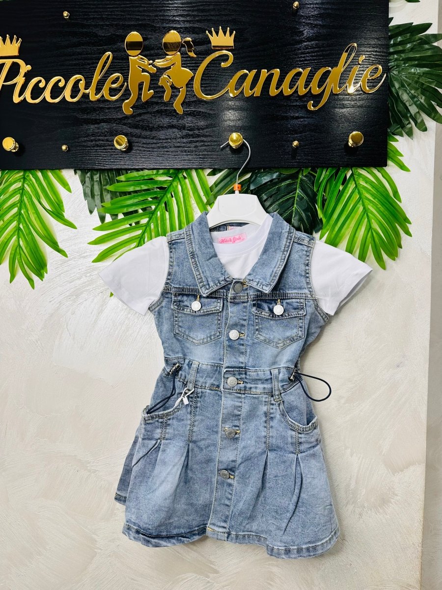 Vestitino Denim Baby Maglia Bianca 429 - Piccole Canaglie - PC26644