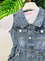 Vestitino Denim Baby Maglia Bianca 429 - Piccole Canaglie - PC26644