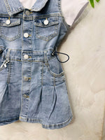 Vestitino Denim Baby Maglia Bianca 429 - Piccole Canaglie - PC26644