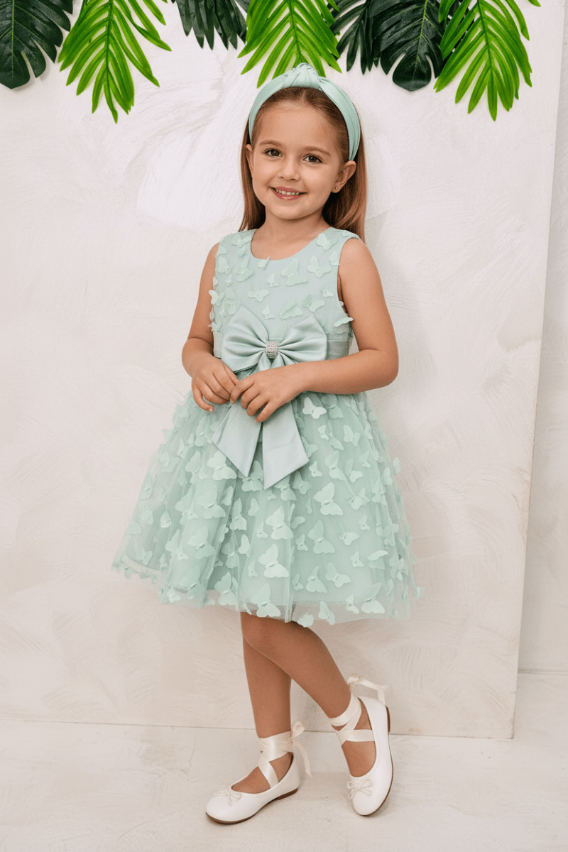 Vestitino Farfalla Verde Salvia L133 - Piccole Canaglie - PC25425